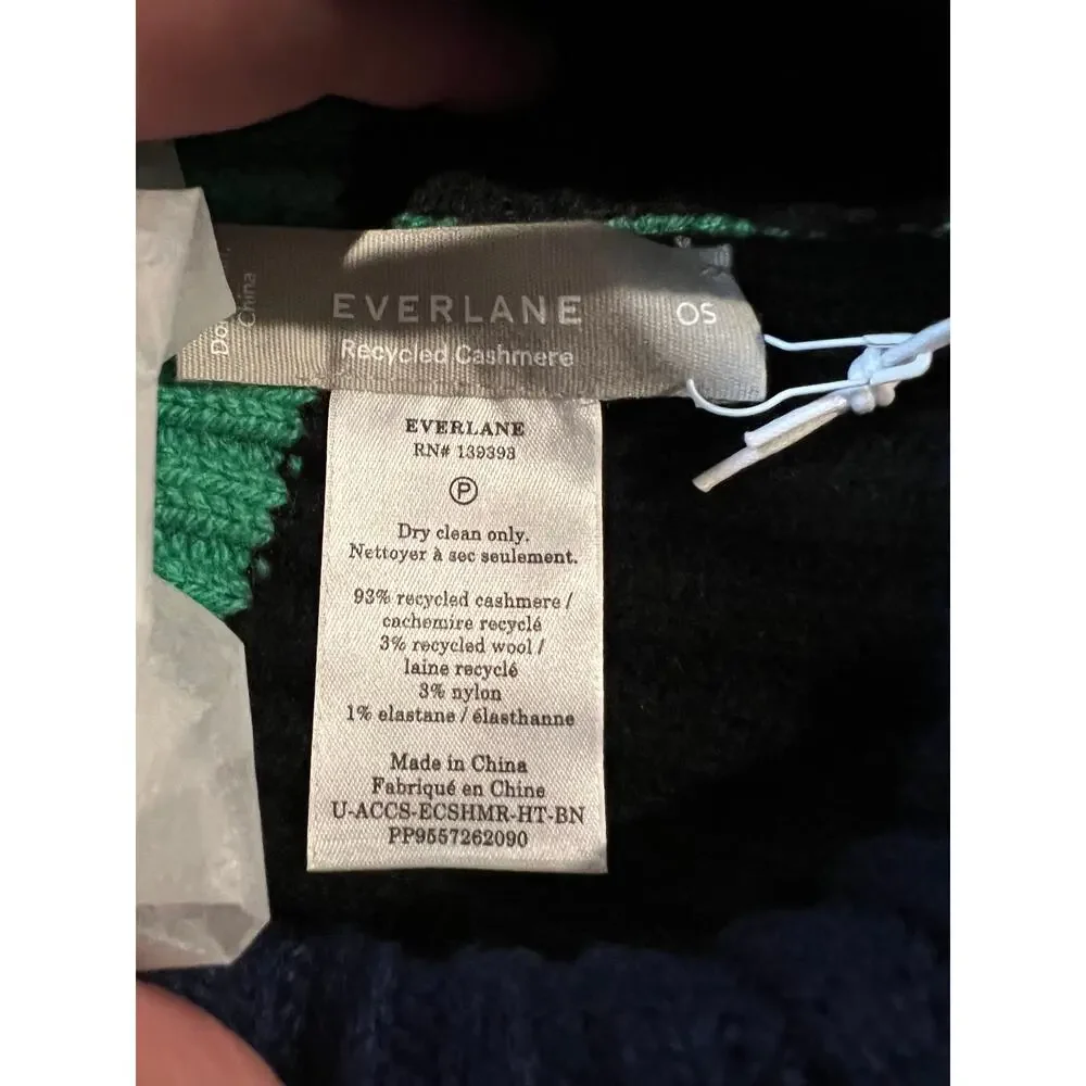 NWT Everlane Unisex Cashmere Wool Ribbed Multi-Stripe Beanie Green Navy OS